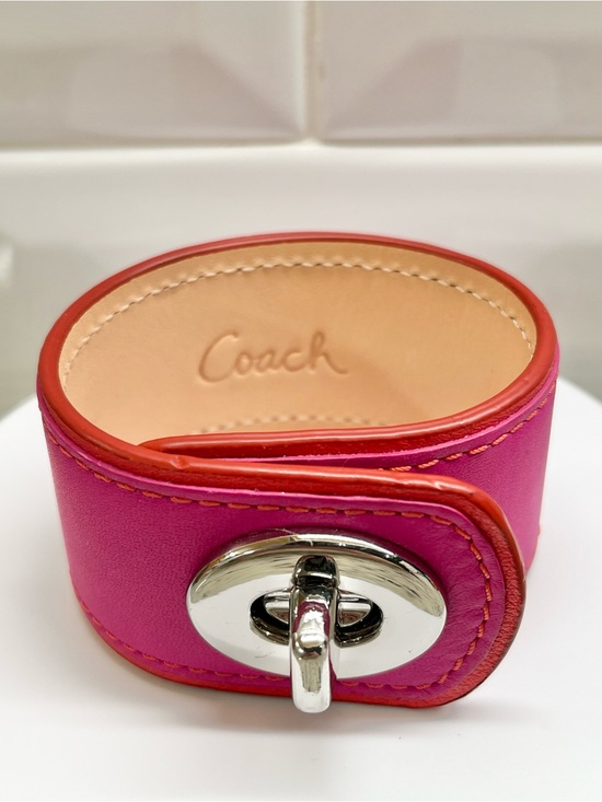 Coach Jewelry - Coach Vintage Pink Leather Cuff Bracelet with Turn Lock EUC